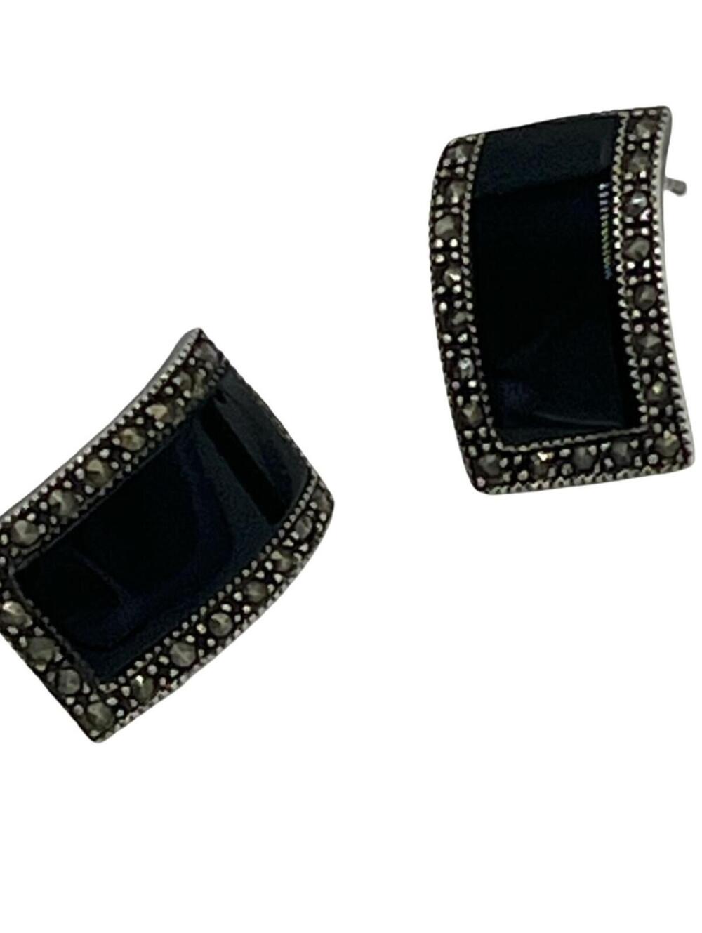Vintage Marsala Sterling Silver Onyx Marcasite Earrings